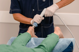 patient receiving laser therapy for plantar fasciitis